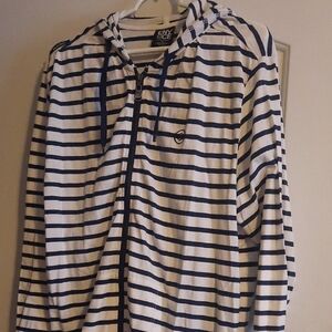 Enyce White and Navy Striped Hooded Zip Jacket